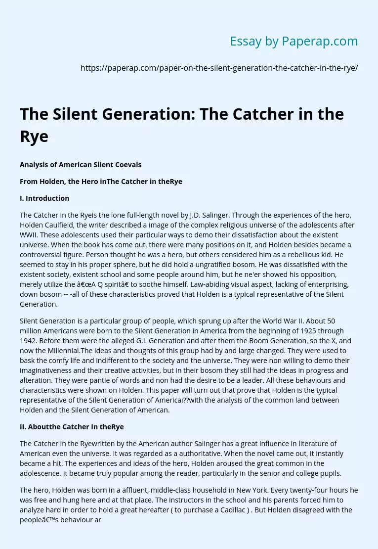 The Silent Generation: The Catcher in the Rye