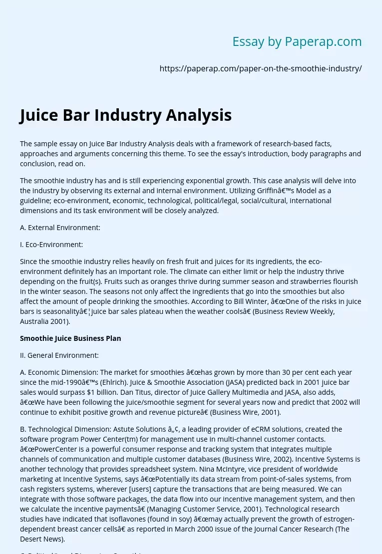 Juice Bar Industry Analysis