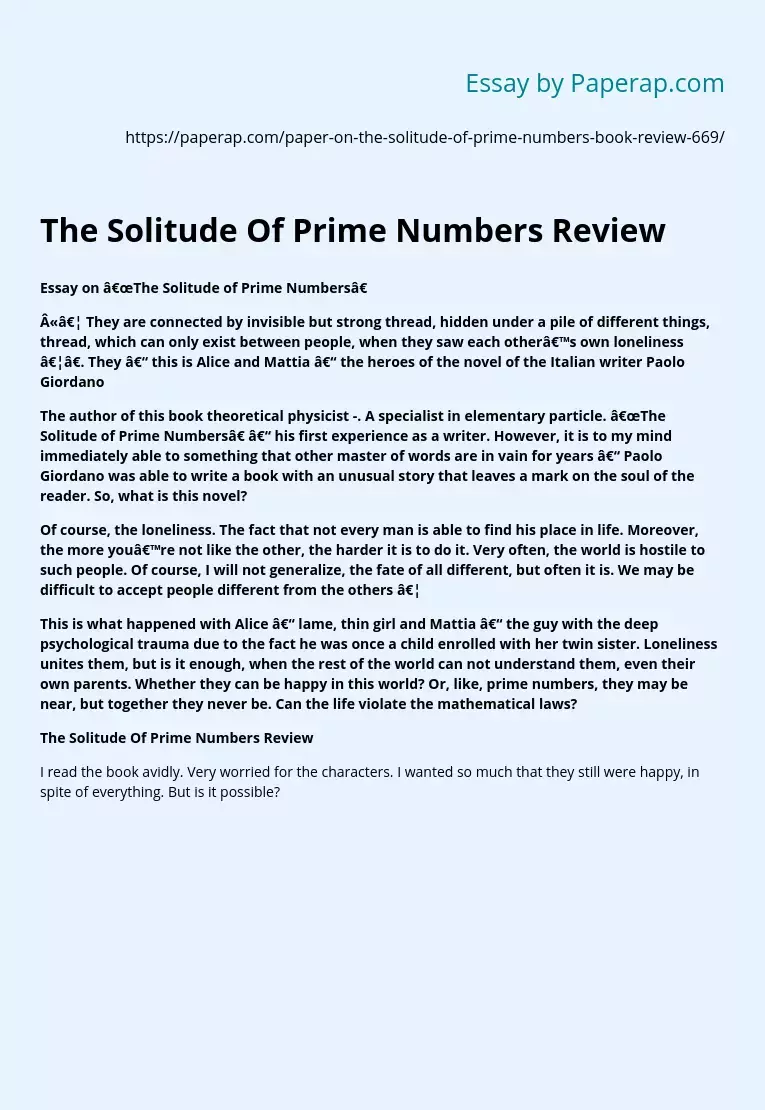 The Solitude Of Prime Numbers Review