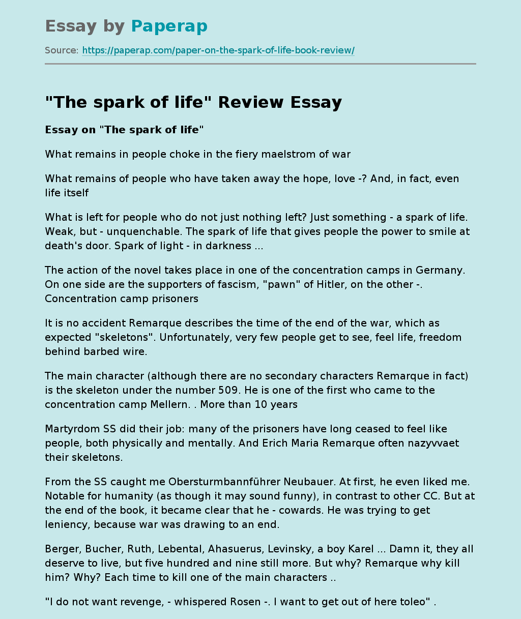 "The spark of life" Review