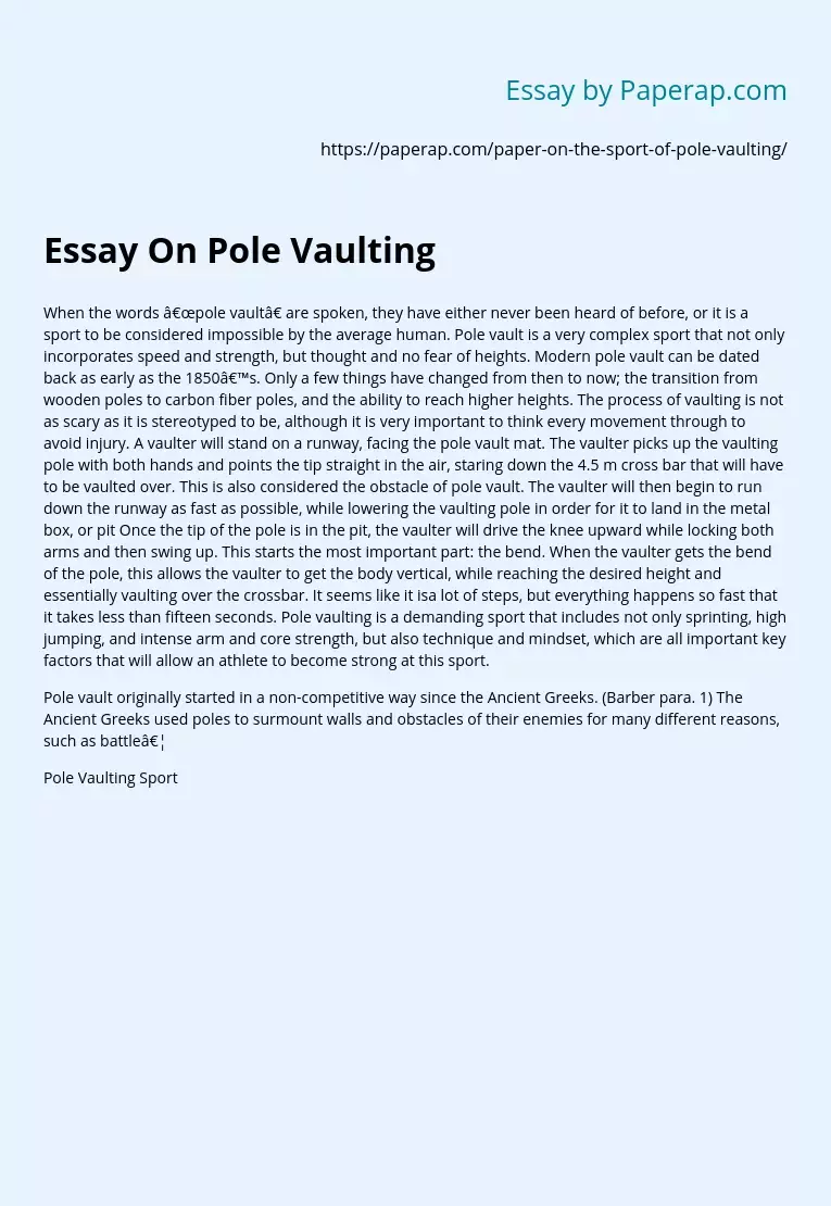 Essay On Pole Vaulting
