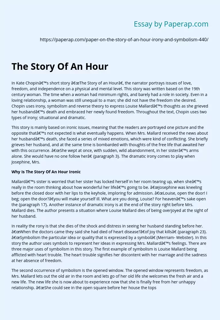 The Story Of An Hour Irony and Symbolism