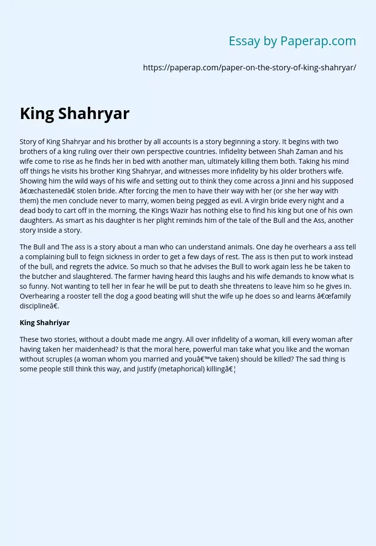 King Shahryar's Tale