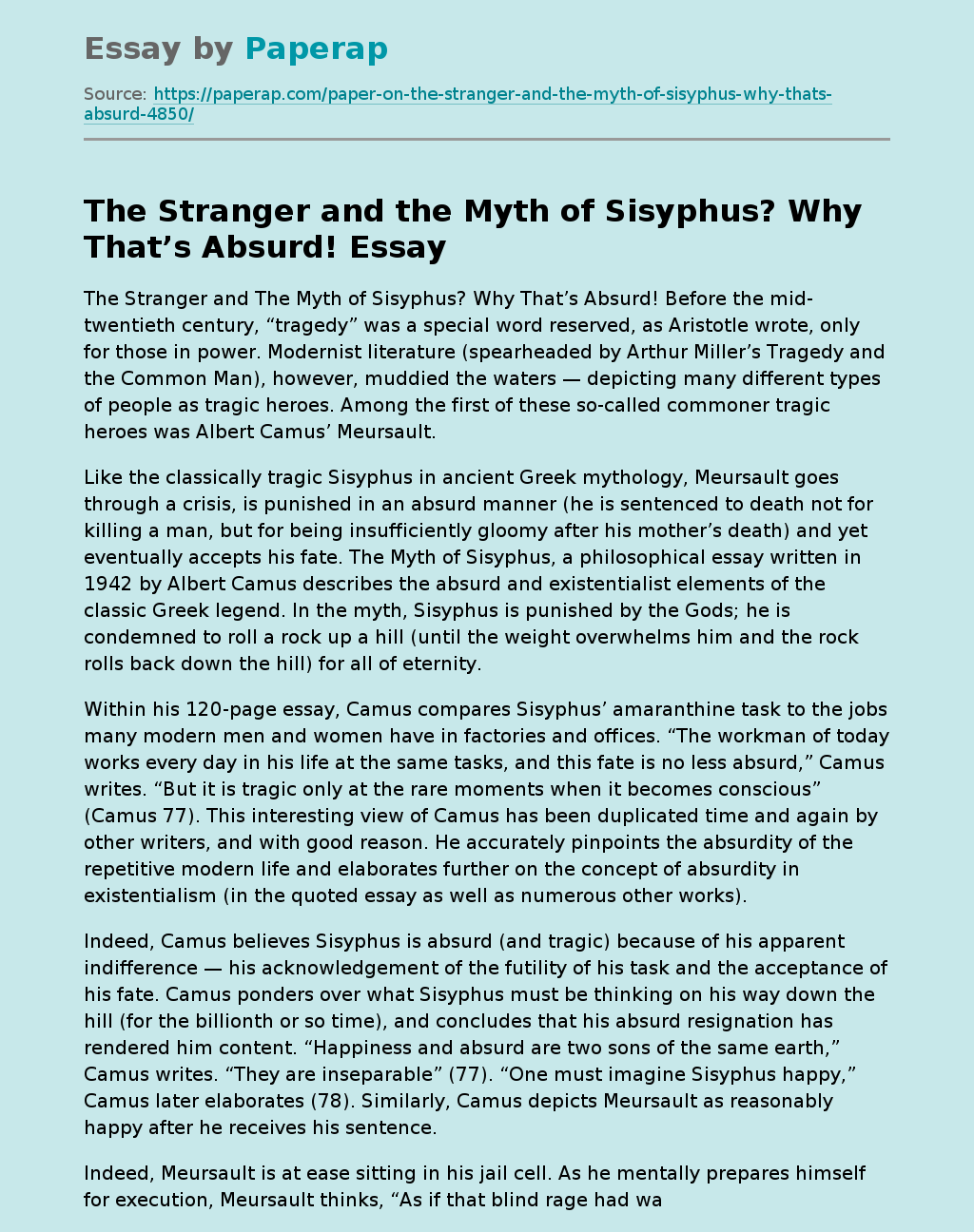 The Stranger and the Myth of Sisyphus? Why That’s Absurd!