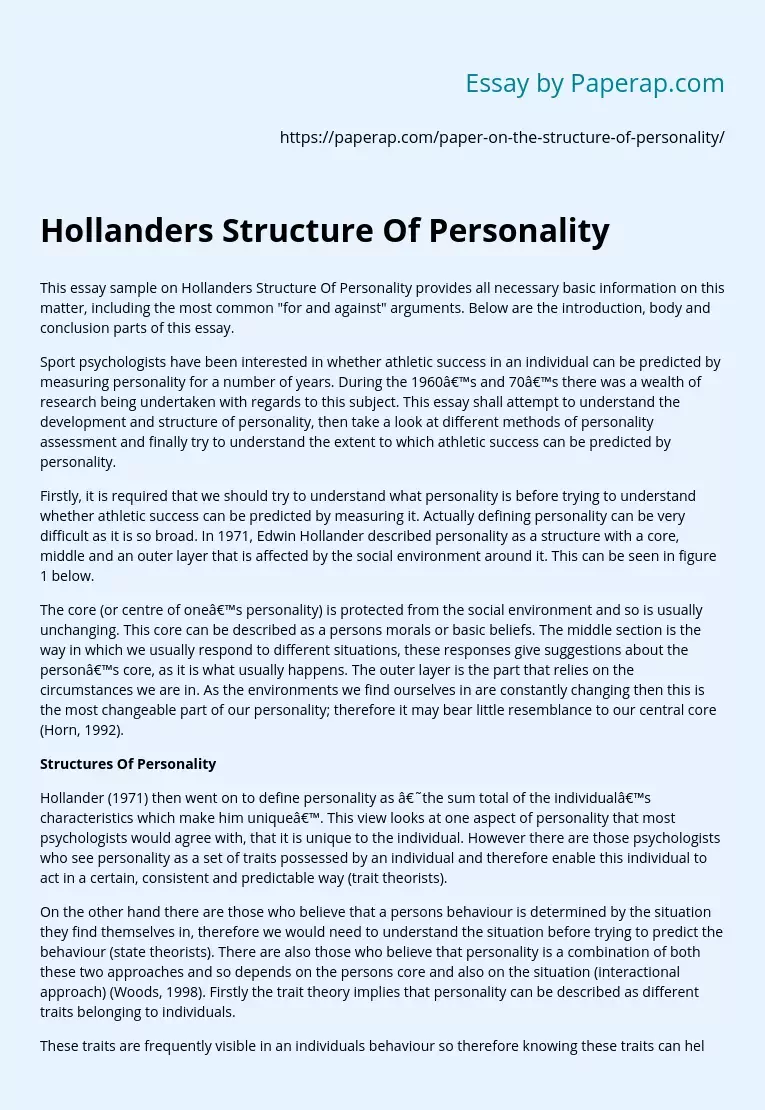 Hollanders Structure Of Personality
