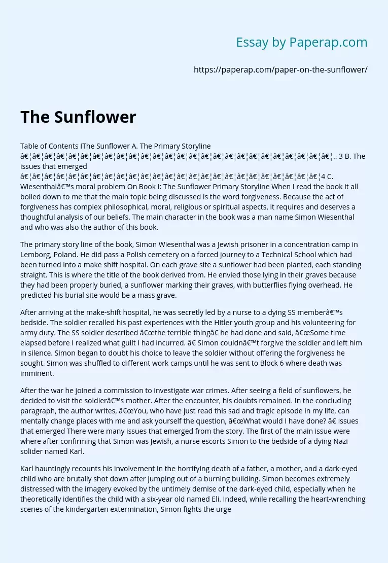 The Sunflower Primary Storyline