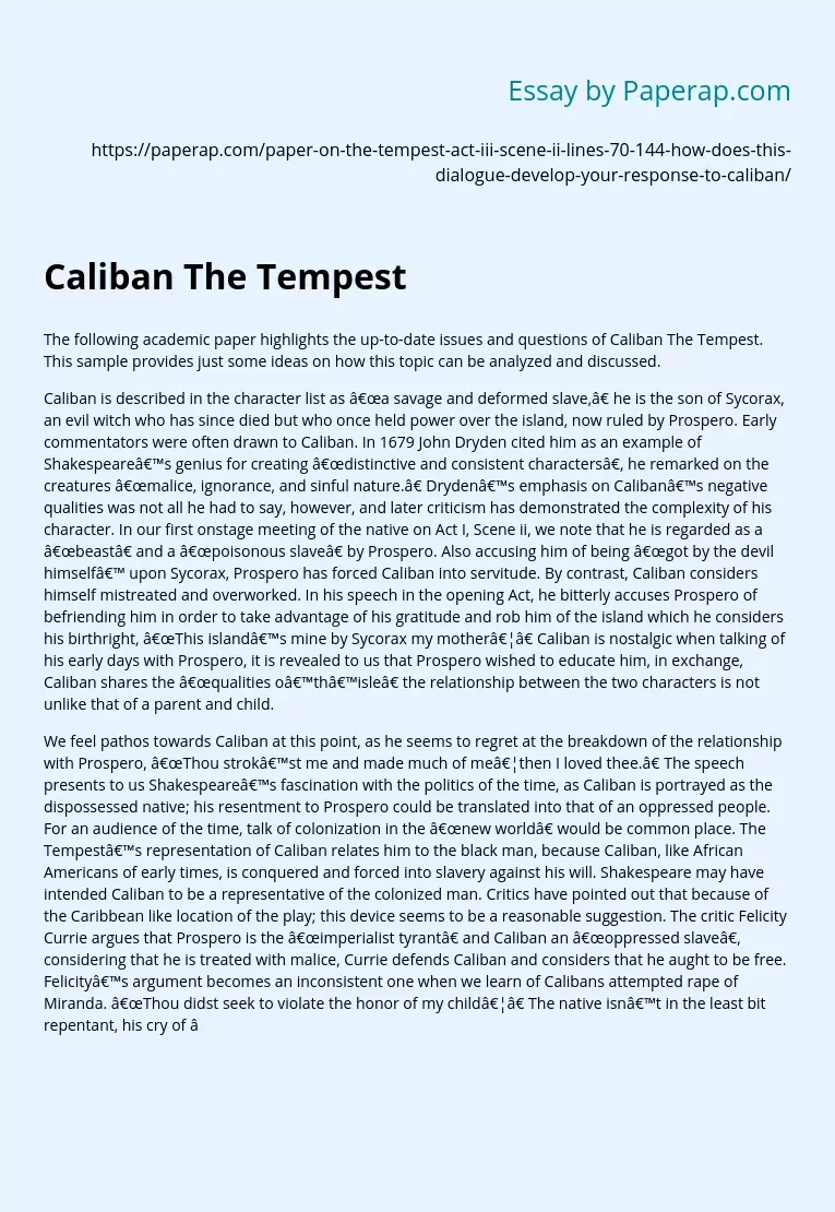 Character of Caliban The Tempest