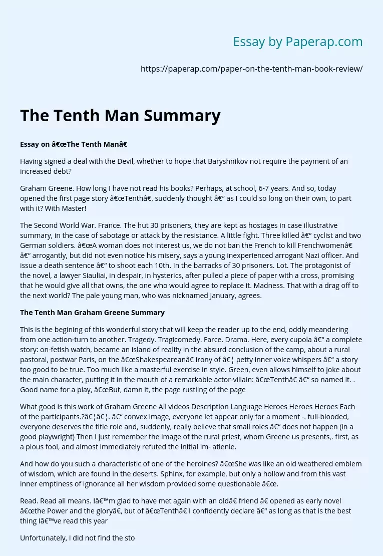 The Tenth Man Summary