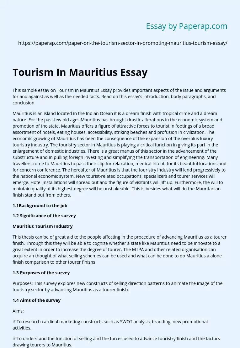 Tourism In Mauritius Essay