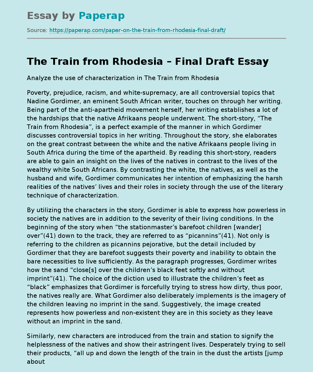 "The Train from Rhodesia" by Nadine Gordimer