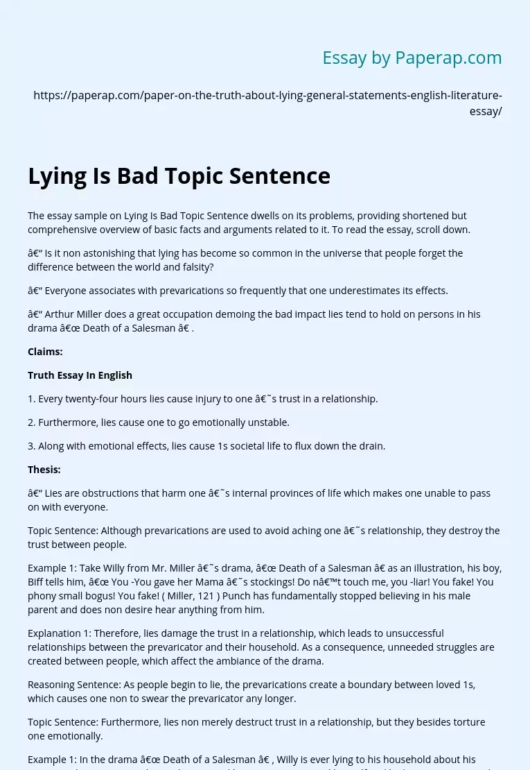 Lying Is Bad Topic Sentence