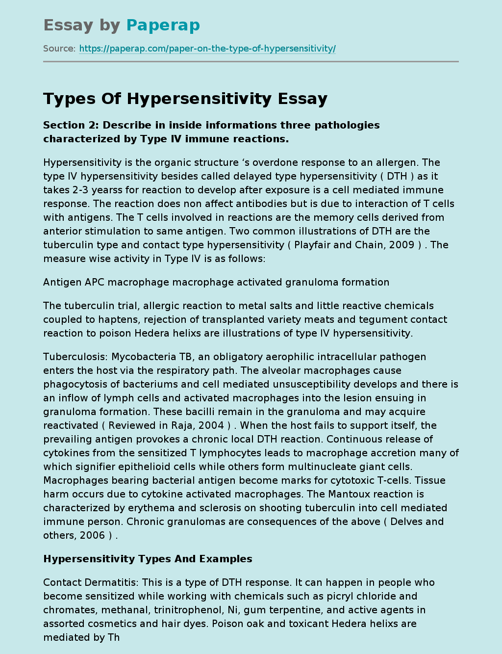 Types Of Hypersensitivity