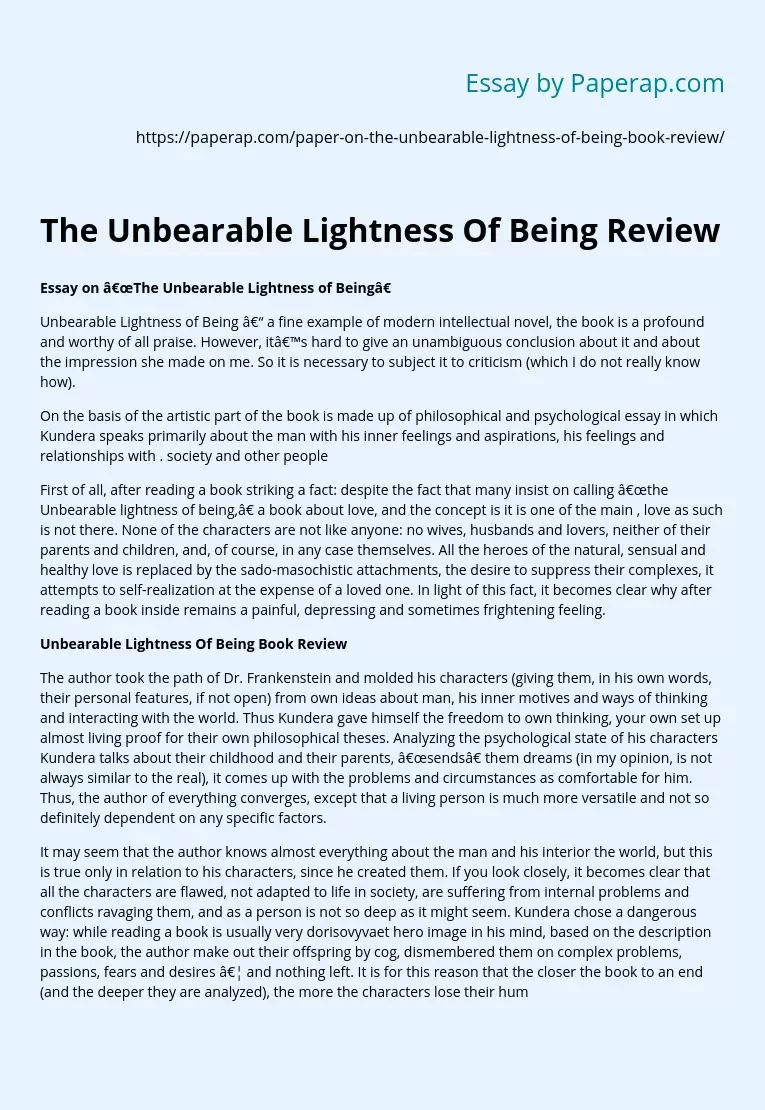 The Unbearable Lightness Of Being Review