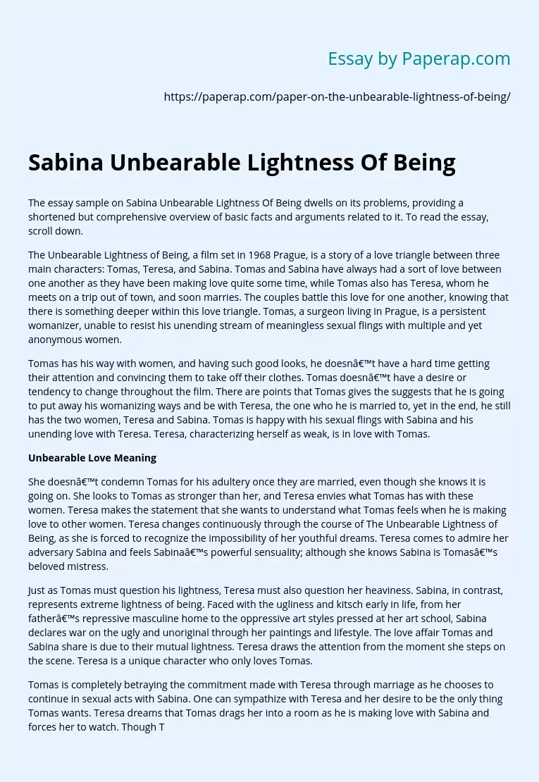 Sabina Unbearable Lightness Of Being
