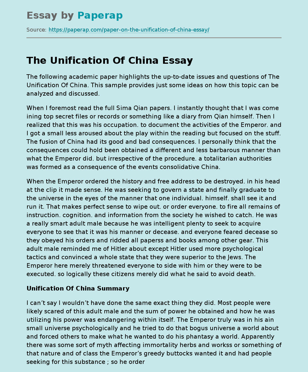 The Unification Of China