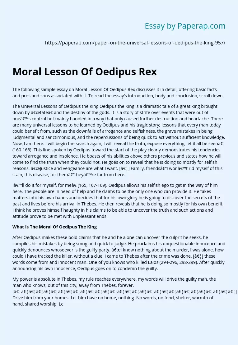 Moral Lesson Of Oedipus Rex