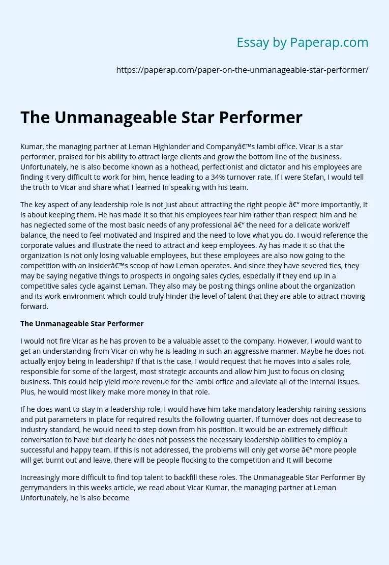The Unmanageable Star Performer