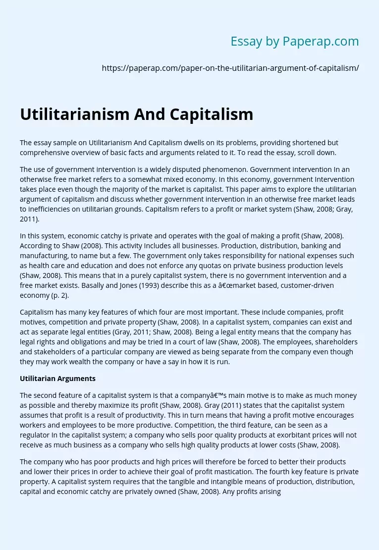 Utilitarianism And Capitalism