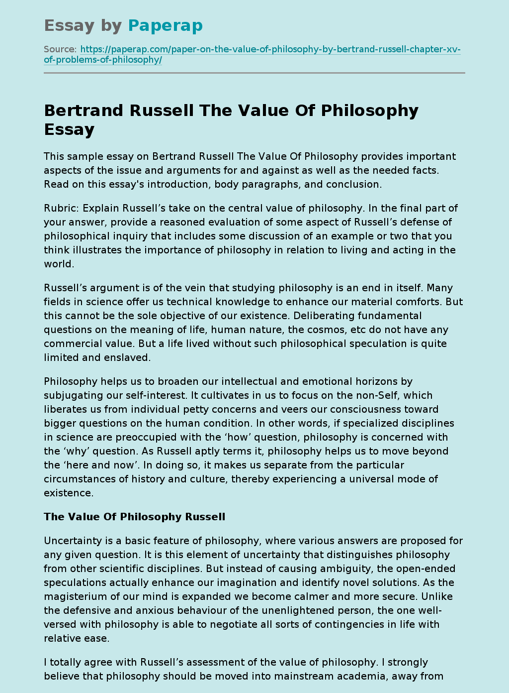 Bertrand Russell The Value Of Philosophy