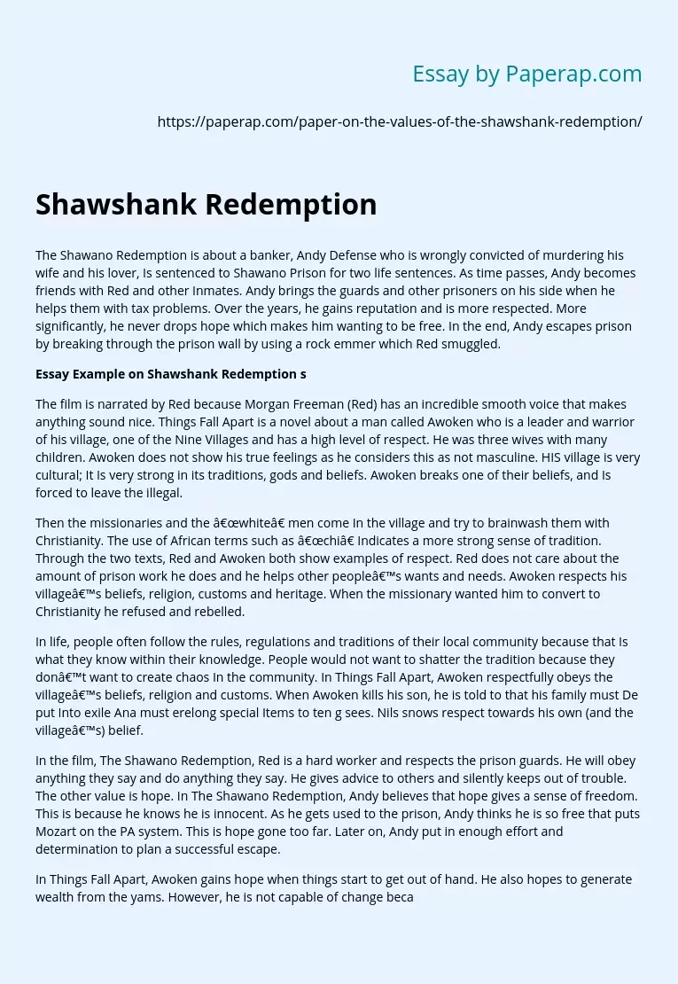 shawshank redemption book review essay