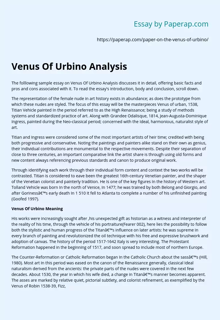 Venus Of Urbino Analysis