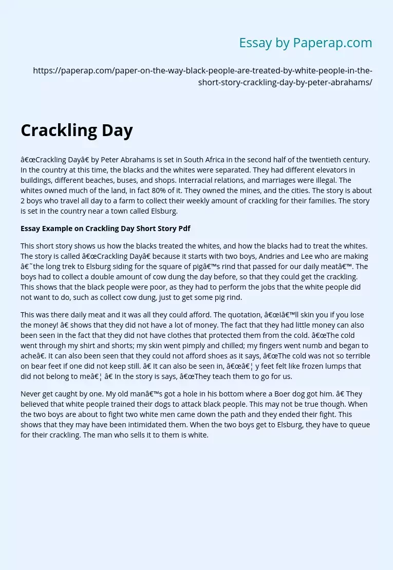 Crackling Day Short Story by Peter Abrahams