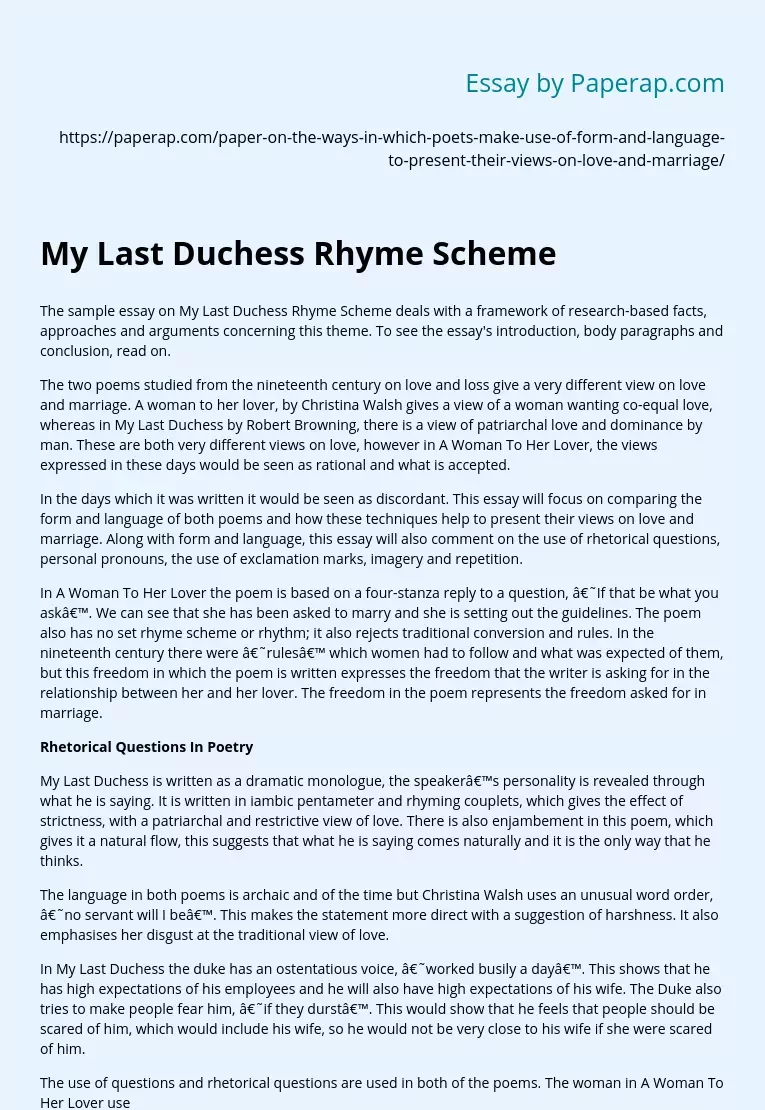 My Last Duchess Rhyme Scheme
