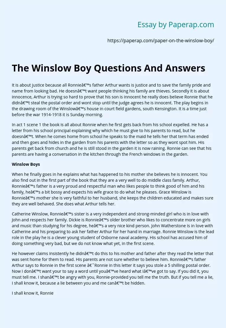 The Winslow Boy Questions And Answers