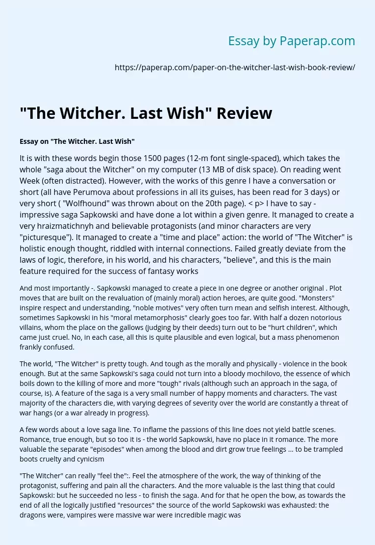 The Witcher: The Last Wish Is a Collection of Short Stories by Andrzej Sapkowski