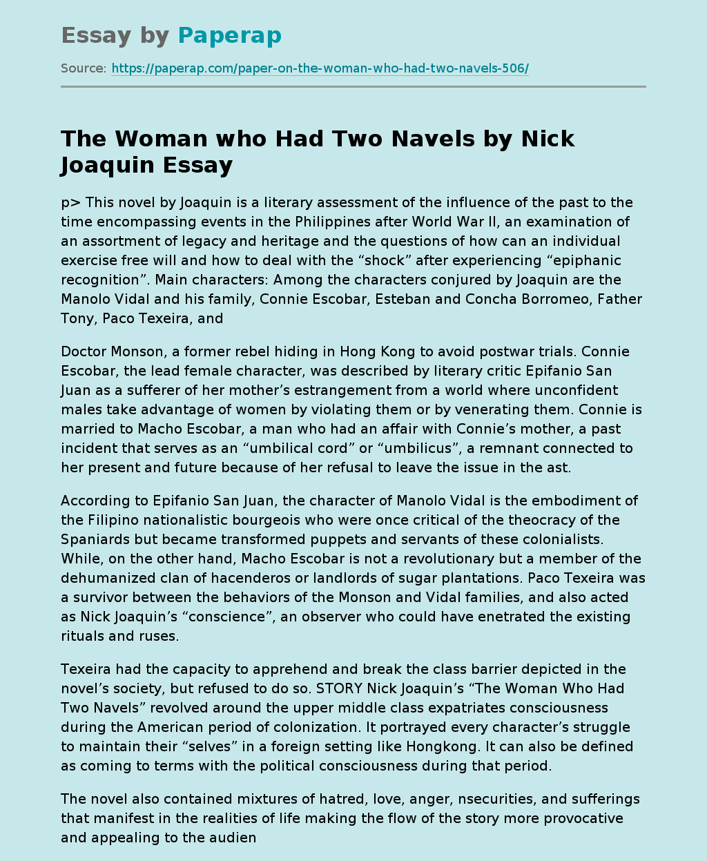 The Woman who Had Two Navels by Nick Joaquin