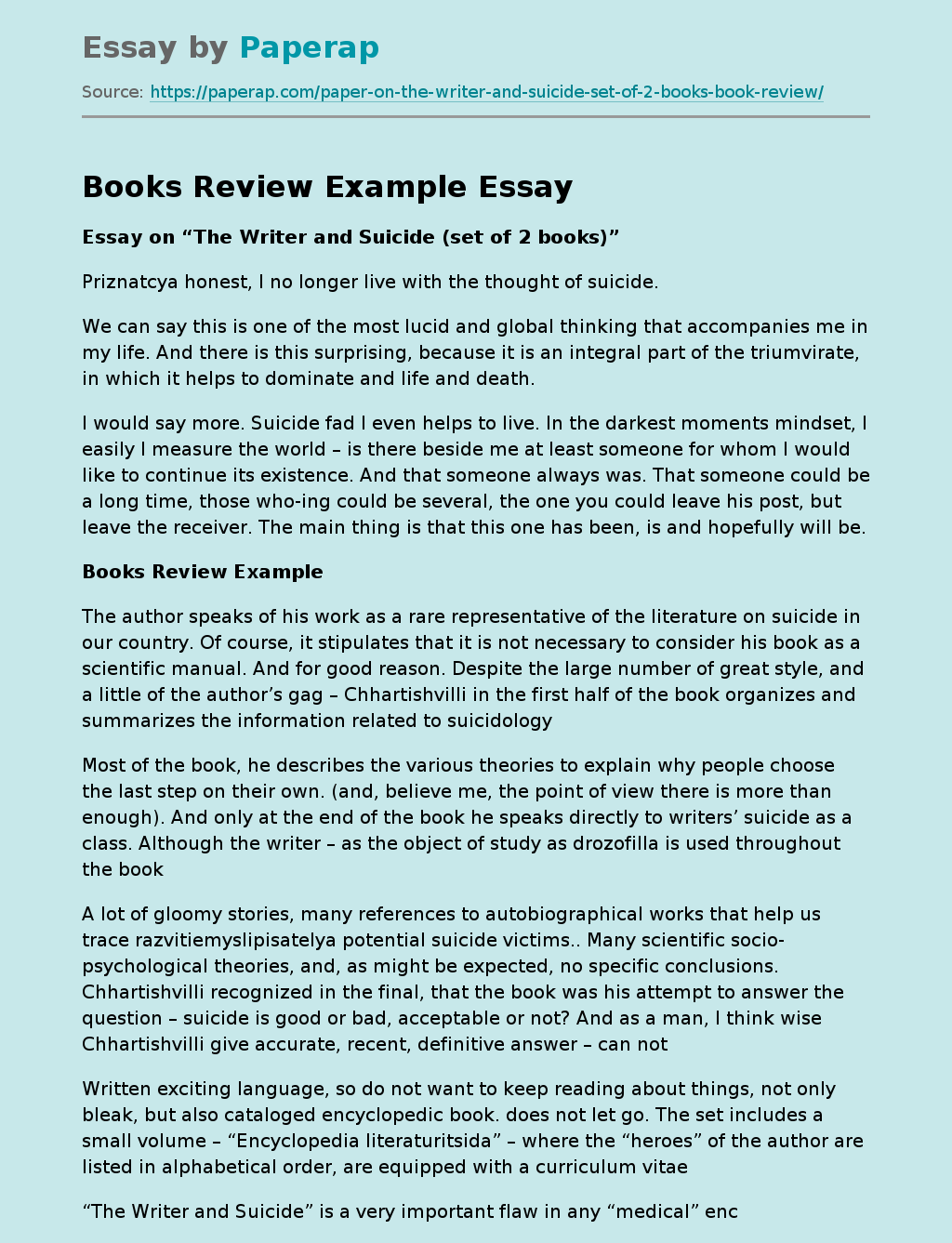Books Review Example