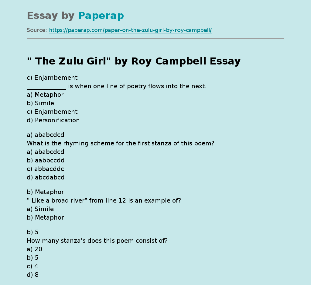 &quot; The Zulu Girl&quot; by Roy Campbell