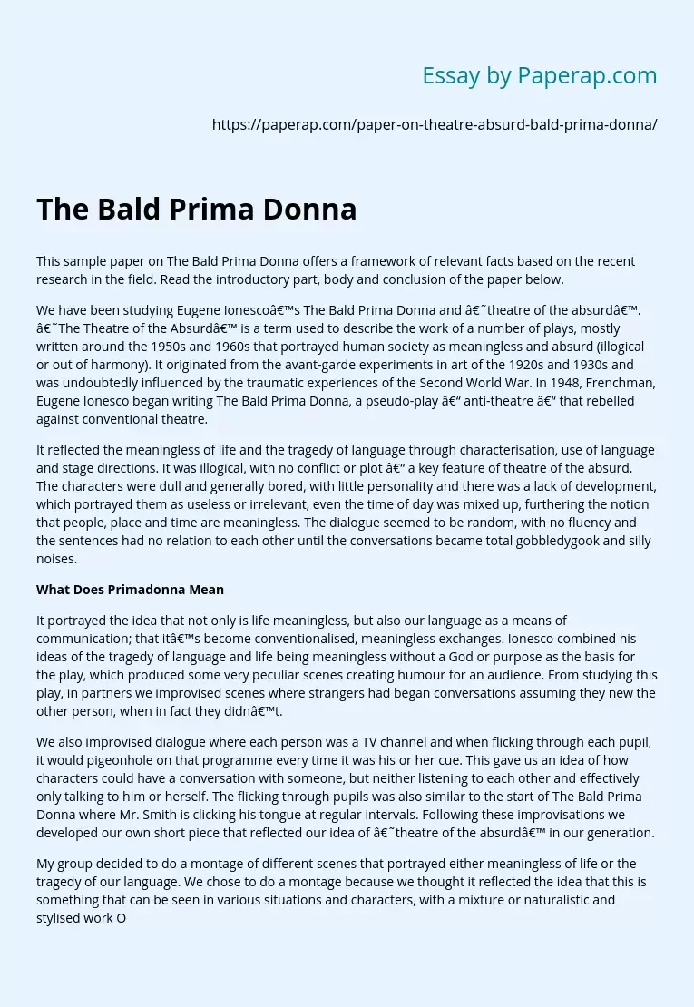 Sample Paper on the Bald Prima Donna