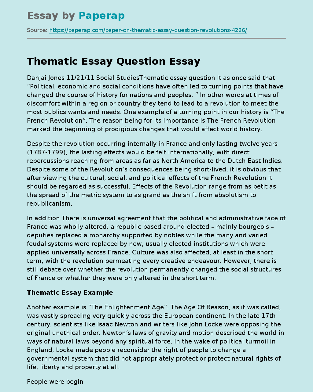 thematic essay topics
