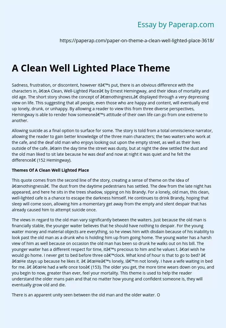 A Clean Well Lighted Place Theme