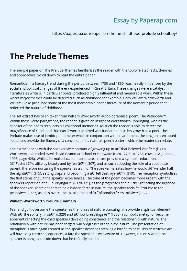 The Prelude Themes by William Wordsworth