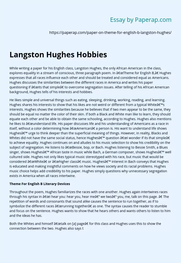 Langston Hughes Hobbies