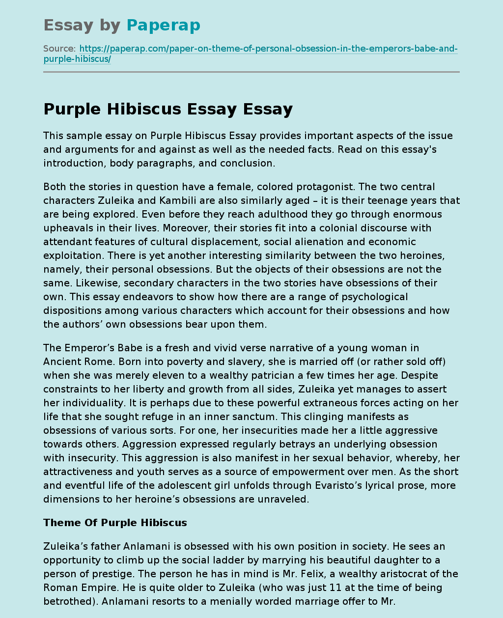 Purple Hibiscus Essay
