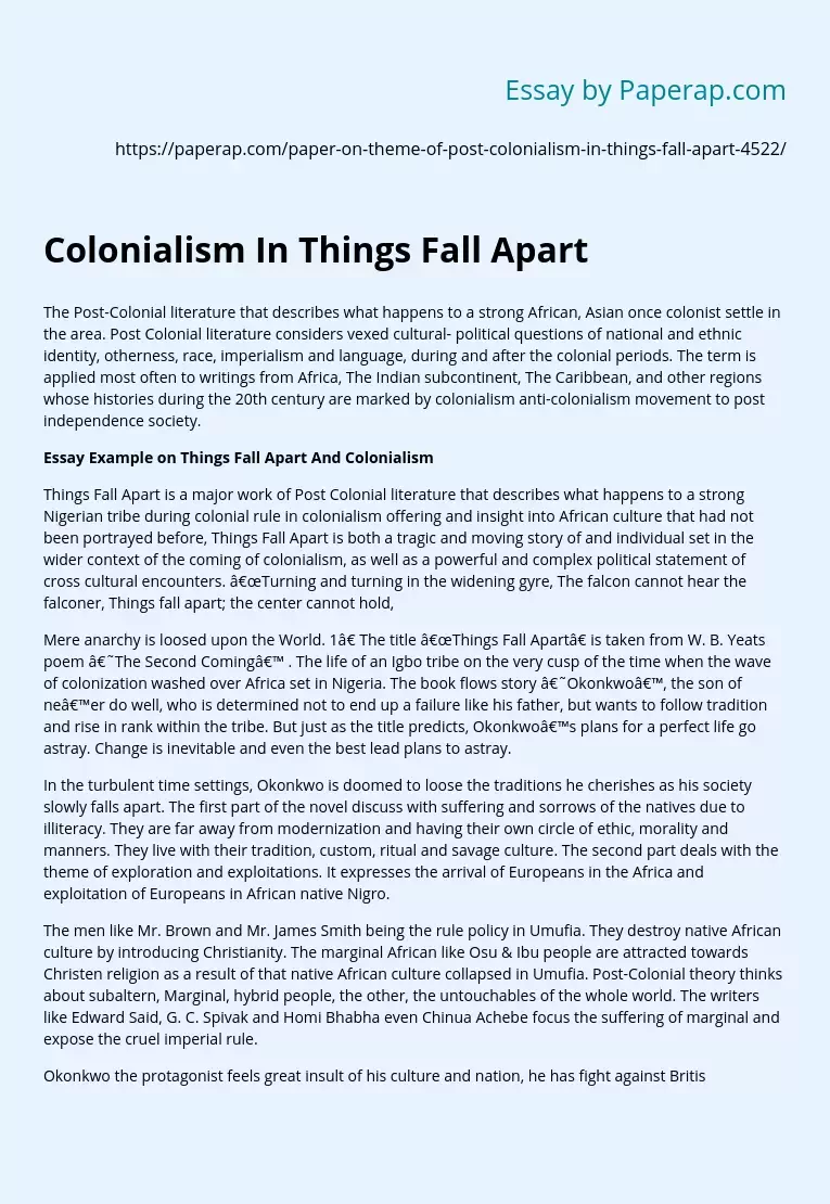 Colonialism In Things Fall Apart