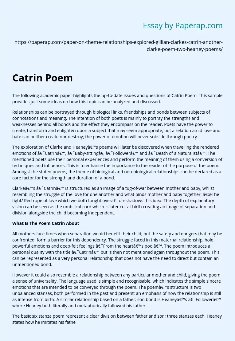 Poem Catrin Analysis