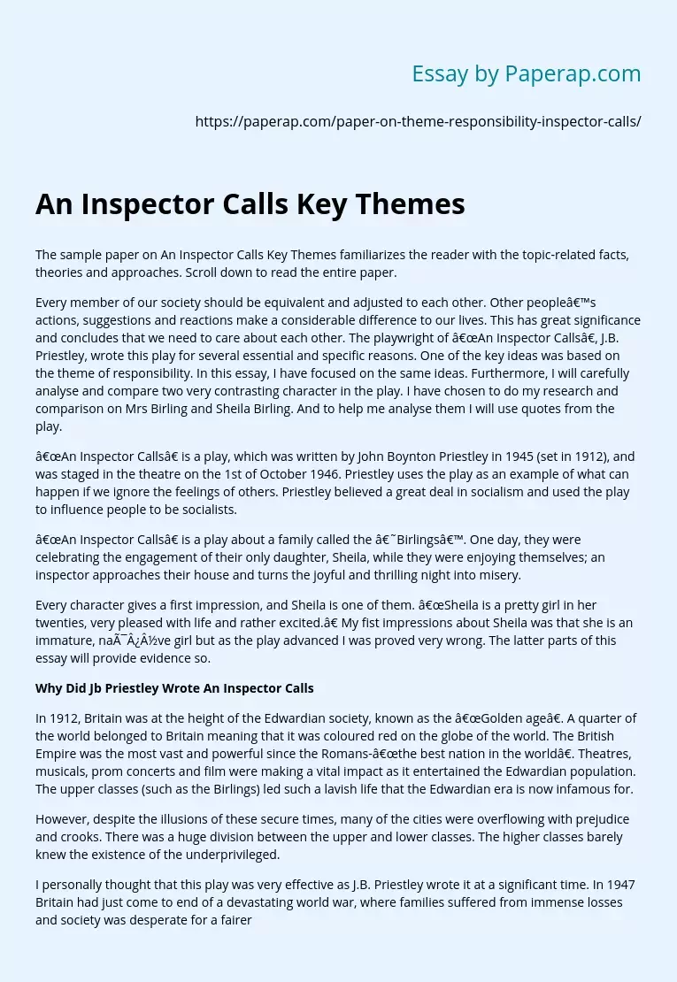 An Inspector Calls Key Themes