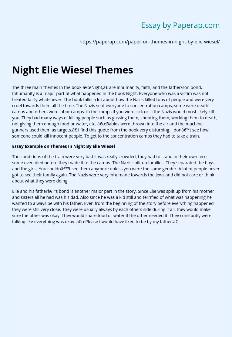 Реферат: Book Report Night By Elie Wiesel Essay