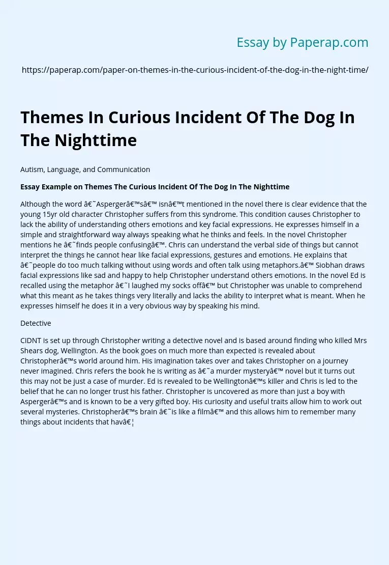 Themes In Curious Incident Of The Dog In The Nighttime