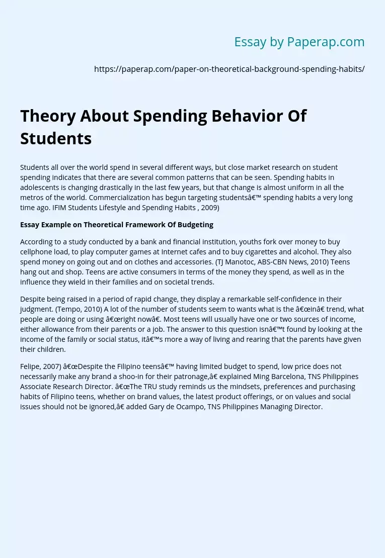 Theory About Spending Behavior Of Students