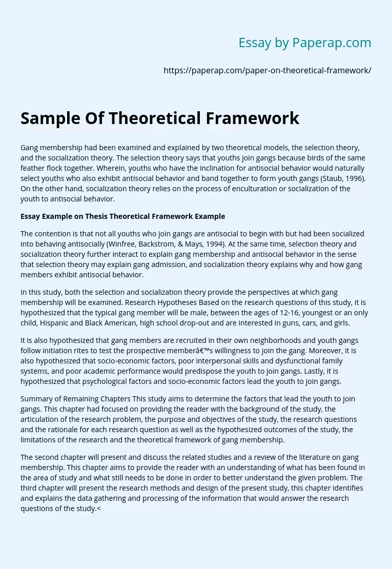 Sample Of Theoretical Framework