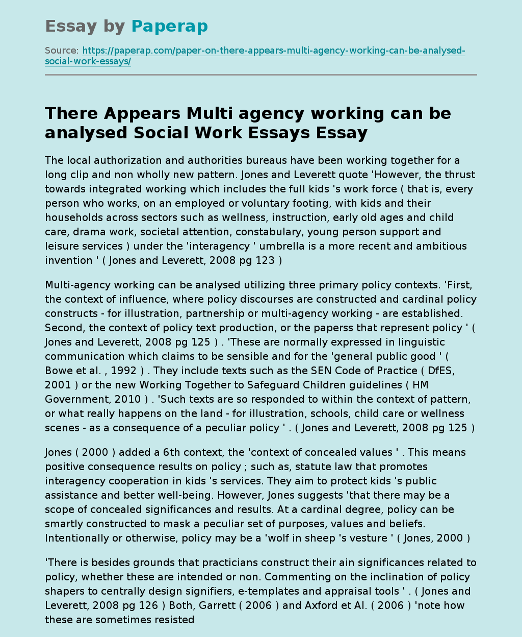 There Appears Multi agency working can be analysed Social Work Essays