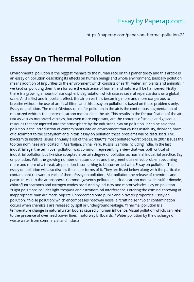 Essay On Thermal Pollution
