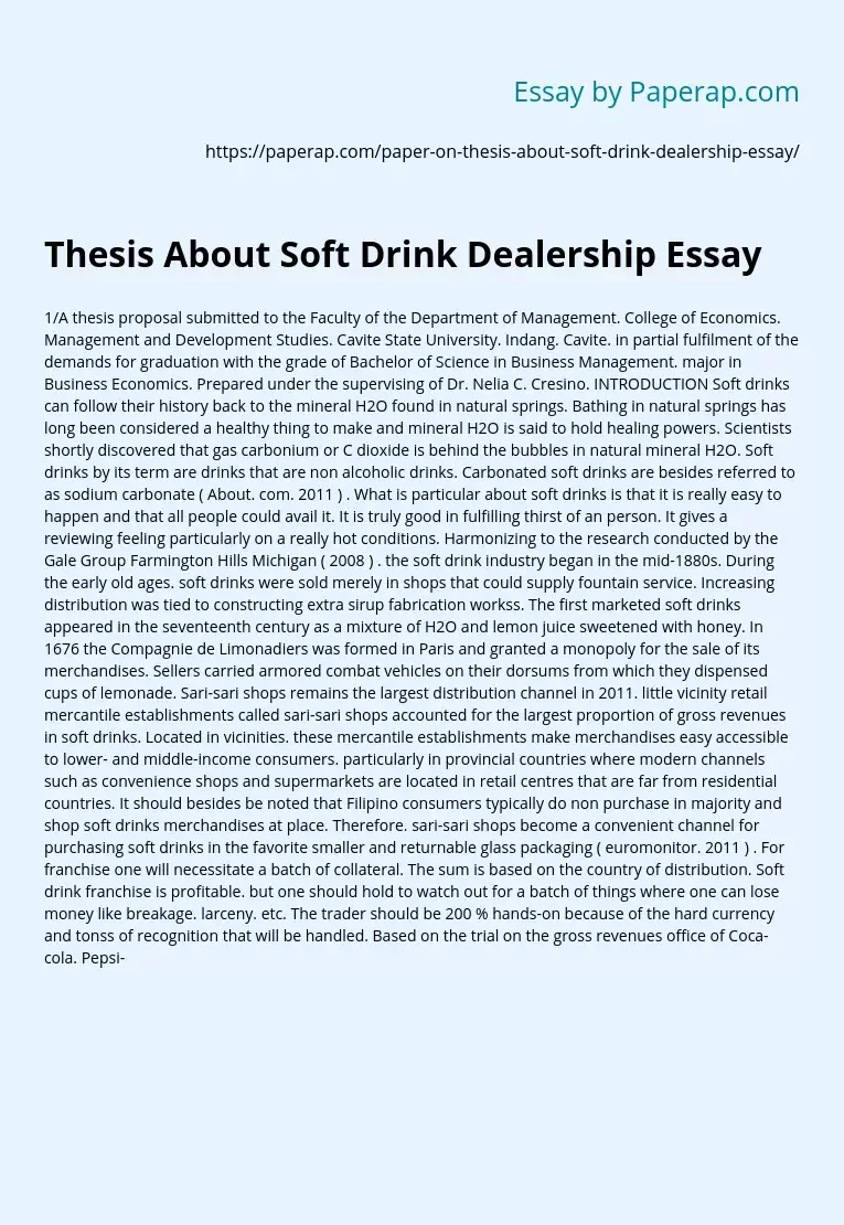 Thesis About Soft Drink Dealership Essay
