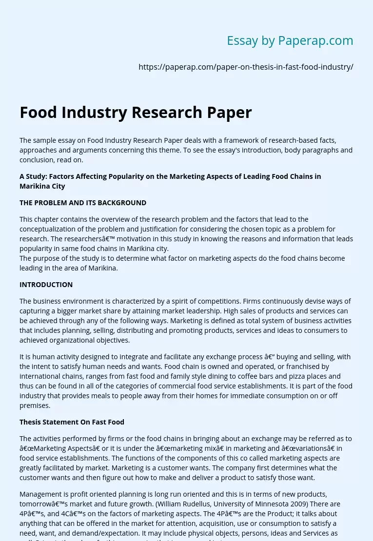 Food Industry Research Paper