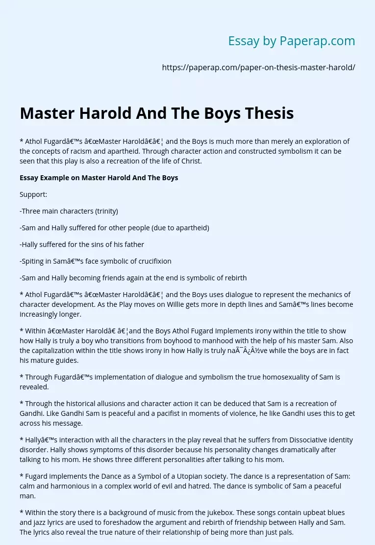 Master Harold And The Boys Thesis